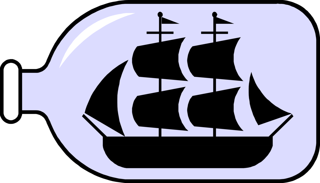 Vector Illustration of Seafaring Maritime Sailing Ship Vessel Model Replica in Bottle