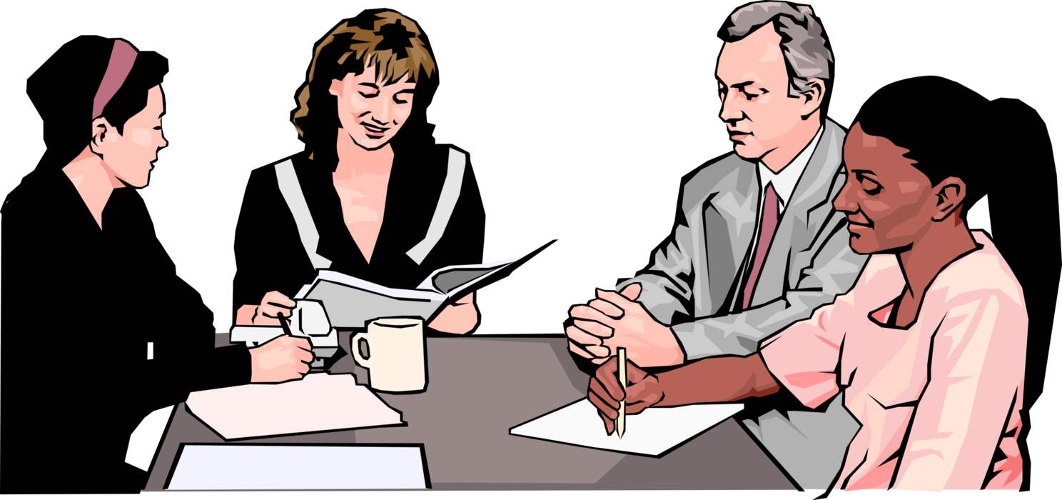 Vector Illustration of Businesswoman in Business Meeting Presents Report
