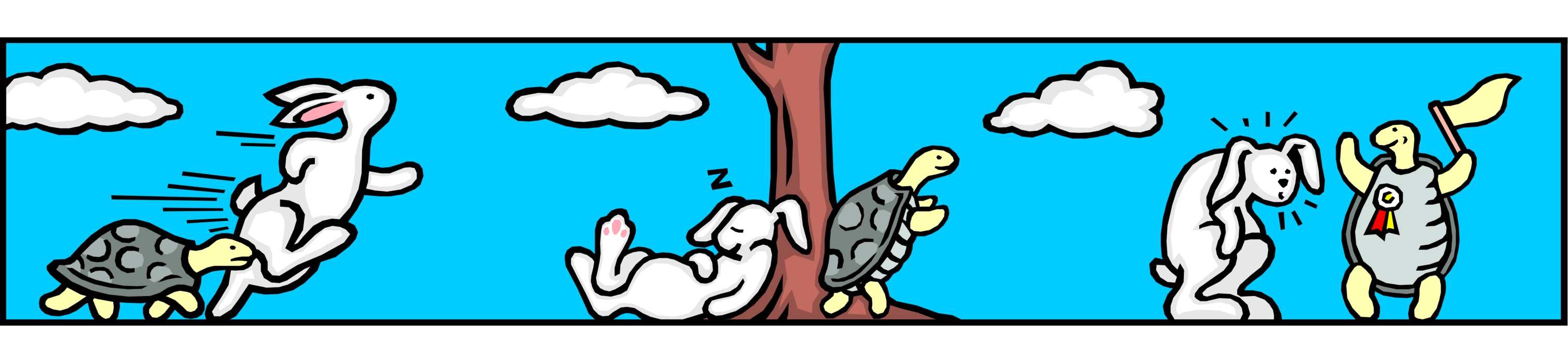 Vector Illustration of The Hare & the Slow-Moving Terrestrial Tortoise or Turtle Race