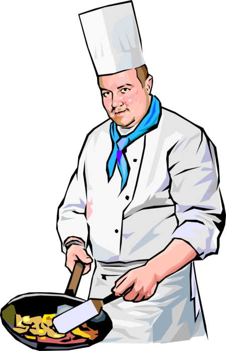 Vector Illustration of Skilled Professional Culinary Chef Cooks and Directs Kitchen Staff
