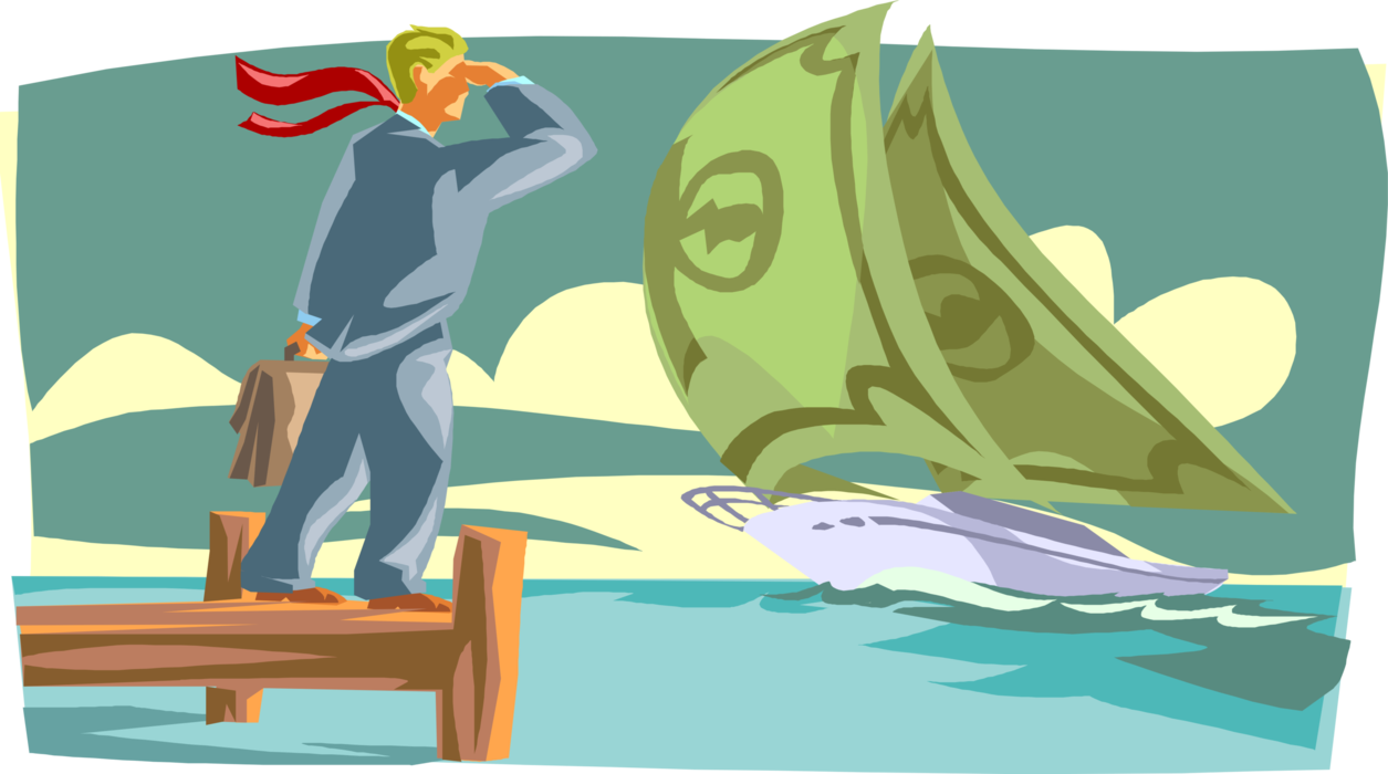 Vector Illustration of Your Financial Ship Comes Sailing In Idiom