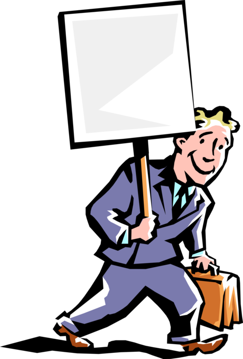 Vector Illustration of Businessman with Sign Looking for New Customers