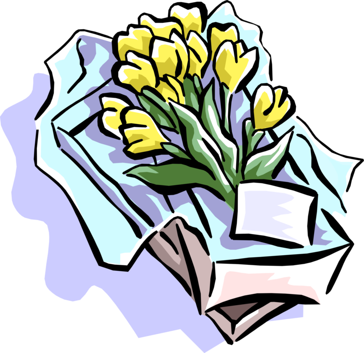 Vector Illustration of Gift of Yellow Bulbous Plant Tulip Flowers