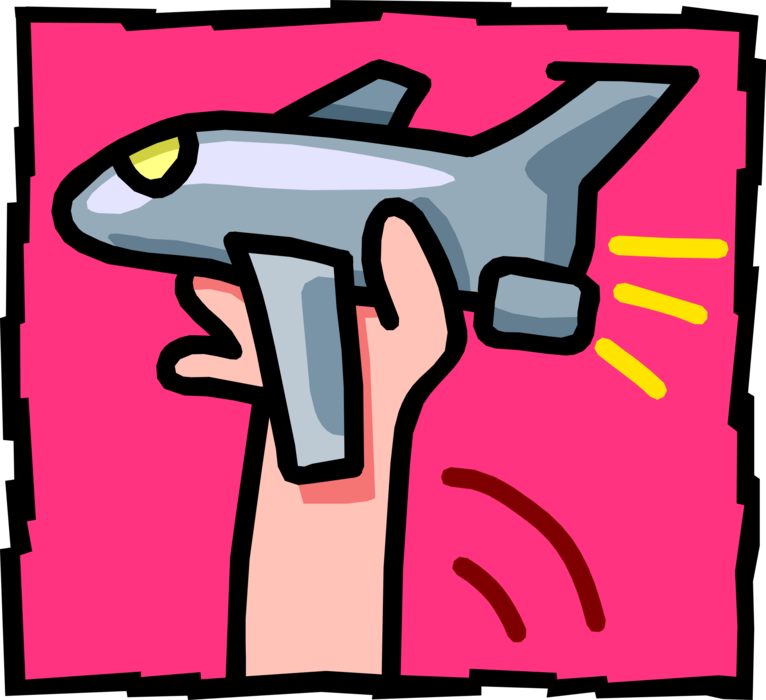 Vector Illustration of Child's Hand with Toy Jet Airplane