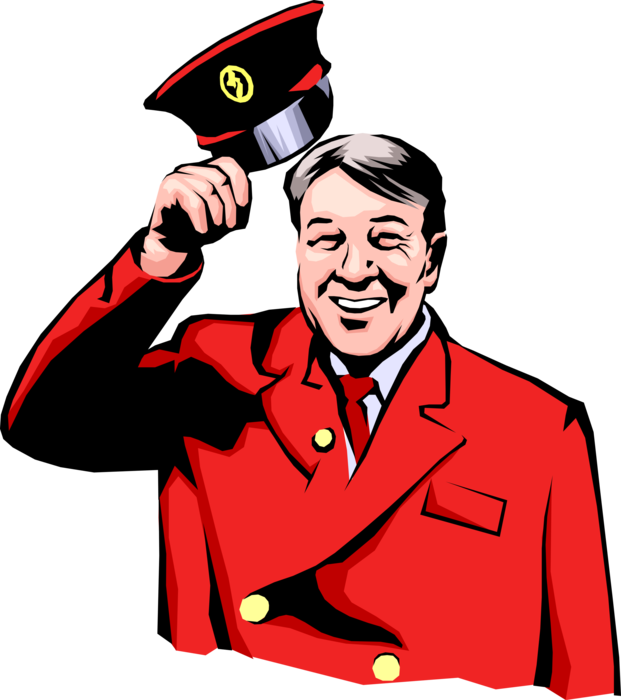 Vector Illustration of Doorman Welcomes with Tip of the Hat