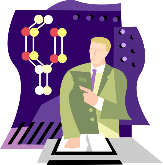 Vector Illustration of Laboratory Chemist Researches Chemical Bonds