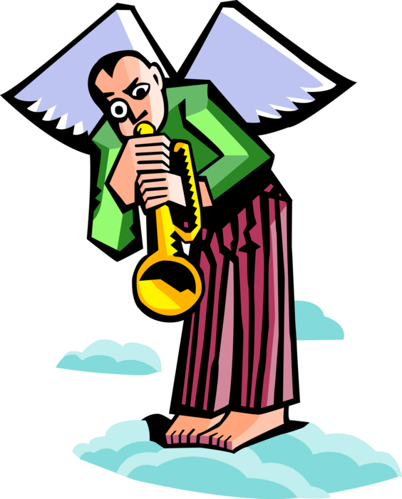 Vector Illustration of Angelic Spiritual Winged Angel Playing Trumpet Brass Musical Instrument