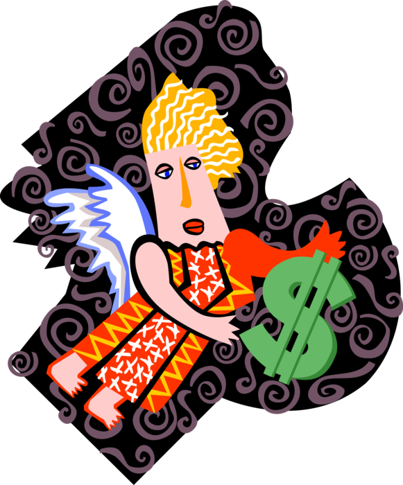 Vector Illustration of Financial Spiritual Angel Takes Care of the Money