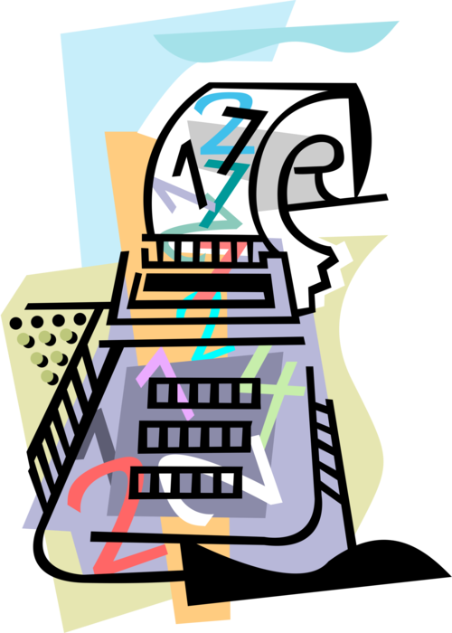 Vector Illustration of Adding Machine Calculator used for Bookkeeping Calculations