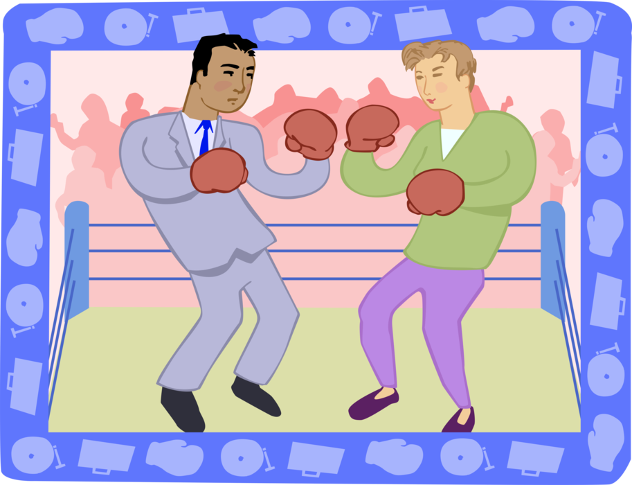 Vector Illustration of Competitor Fighters in Boxing Ring