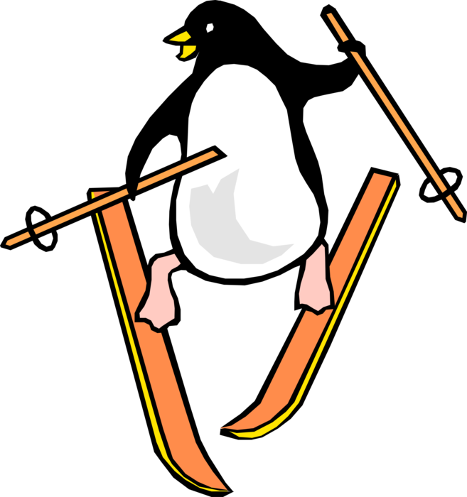 Vector Illustration of Penguin Snowplow Skiing Down the Slopes