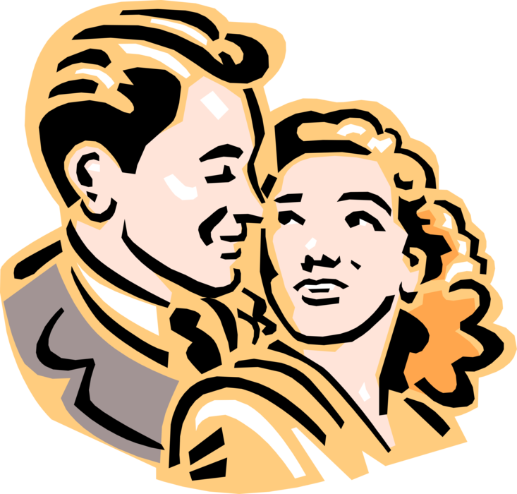 Vector Illustration of 1950's Vintage Style Romantic Couple in Love