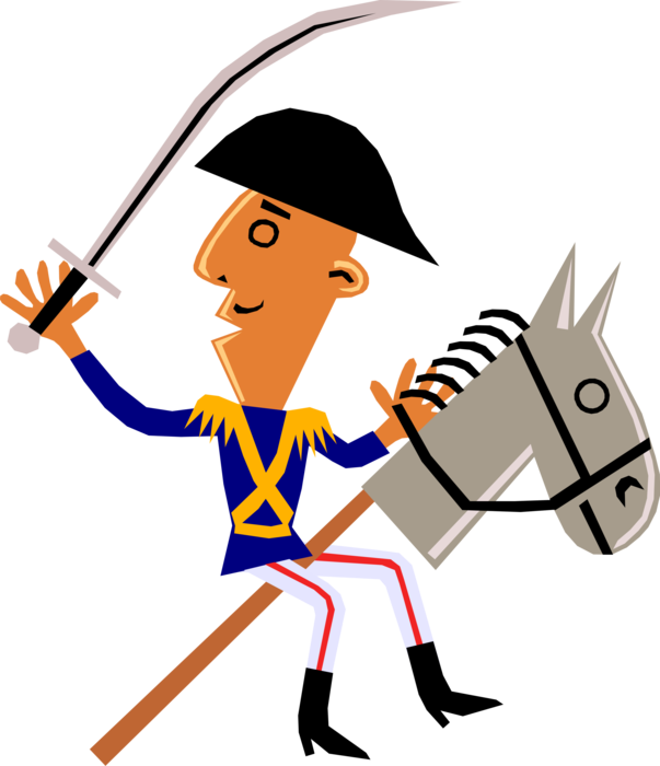 Vector Illustration of Napoléon Bonaparte on His Toy Hobby Horse with Sword