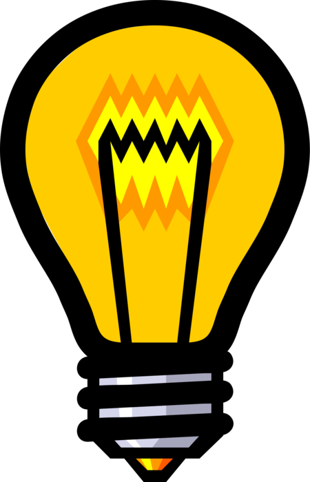 Vector Illustration of Electric Light Bulb Symbol of Invention, Innovation, Inspiration and Good Ideas