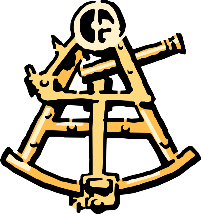 Vector Illustration of Sextant Navigation Instrument Measures Angle Between Two Visible Objects