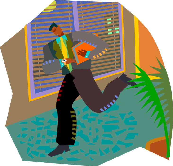 Vector Illustration of Businessman Running Late for Meeting Checks his Watch for Time