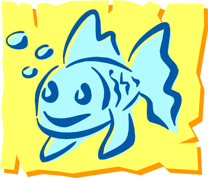 Vector Illustration of Aquarium Tropical Fish Symbol on Yellow with Bubbles
