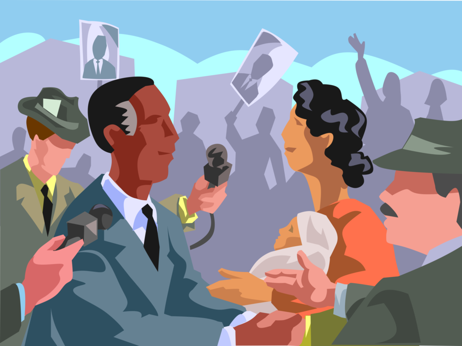 Vector Illustration of Politician on Campaign Trail Shaking Hands and Holding Babies