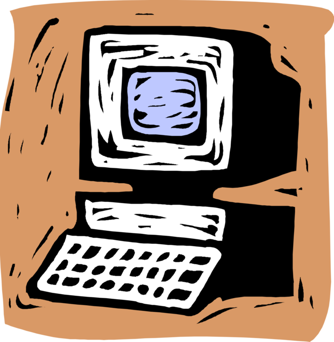 Vector Illustration of Personal Computer Workstation Connected to Local Area Network