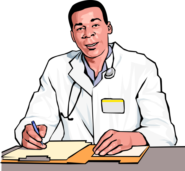 Vector Illustration of Health Care Professional Doctor Physician Updating Patient Information Records