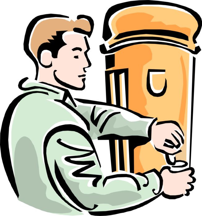 Vector Illustration of 1950's Vintage Style Man Getting Refill at Coffee Machine