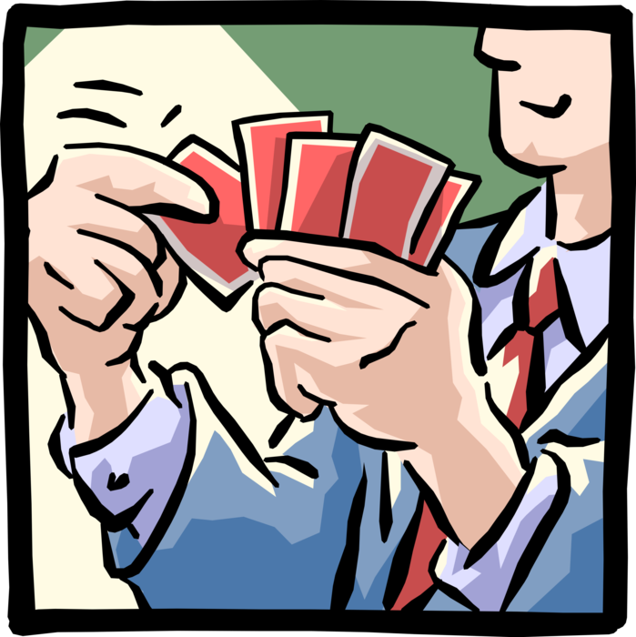 Vector Illustration of Businessman Plays His Hand with Playing Cards