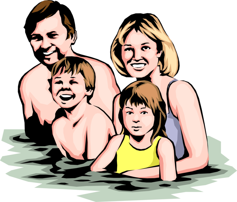 Vector Illustration of Family Vacation Swimming at Beach