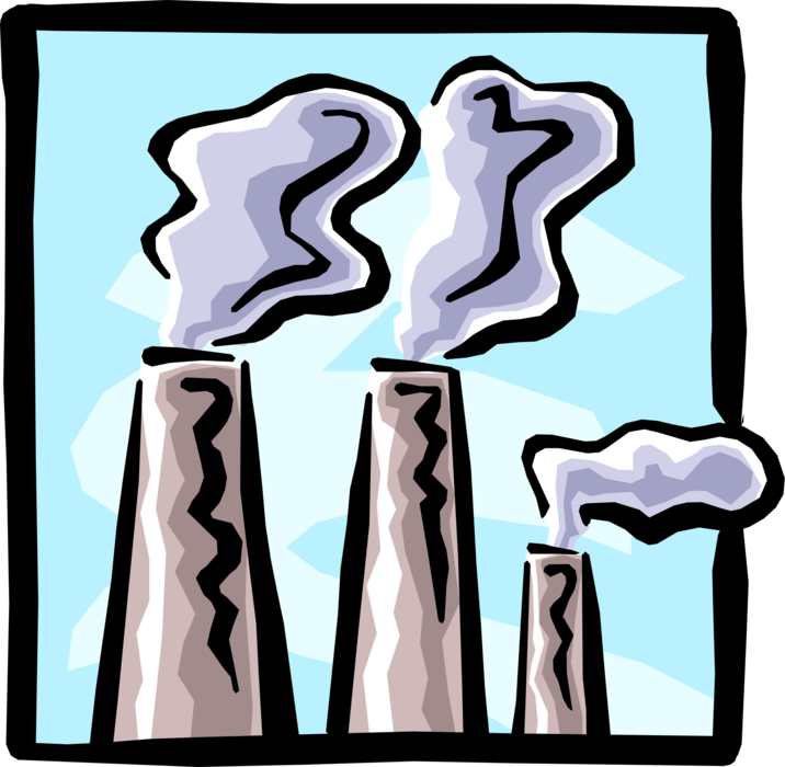 Vector Illustration of Industrial Factory Chimney Smokestacks Belching Pollution