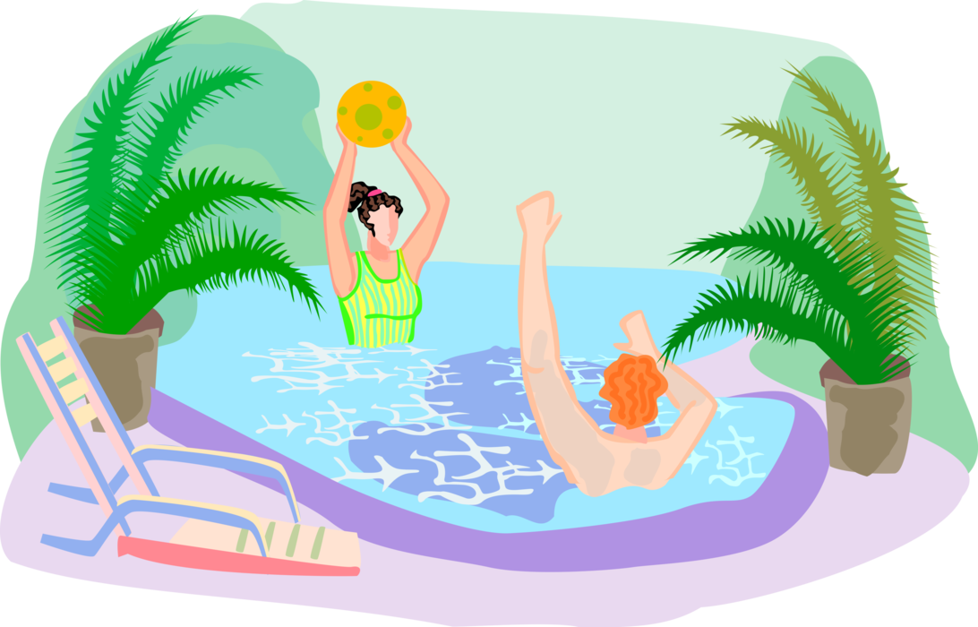 Vector Illustration of Summer Fun Playing in Swimming Pool with Ball