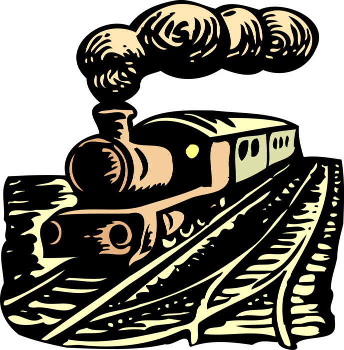 Vector Illustration of Railroad Rail Transport Speeding Locomotive Railway Train