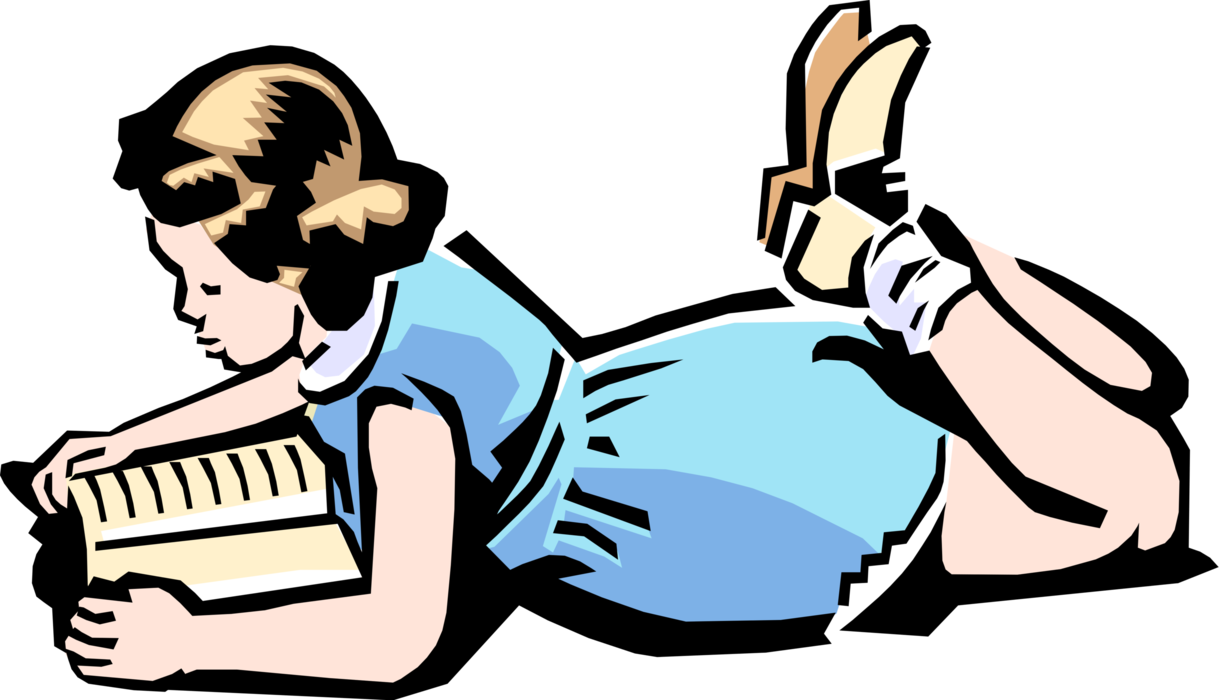 Vector Illustration of 1950's Vintage Style Schoolgirl Reading Book