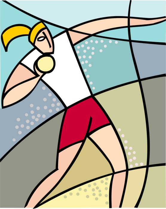 Vector Illustration of Track and Field Athletic Sport Contest Shot Put Competitor Throws the Shot as far as Possible