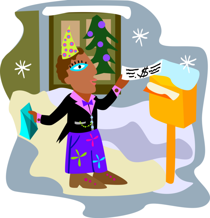 Vector Illustration of Employee Receiving Christmas Bonus in the Mail