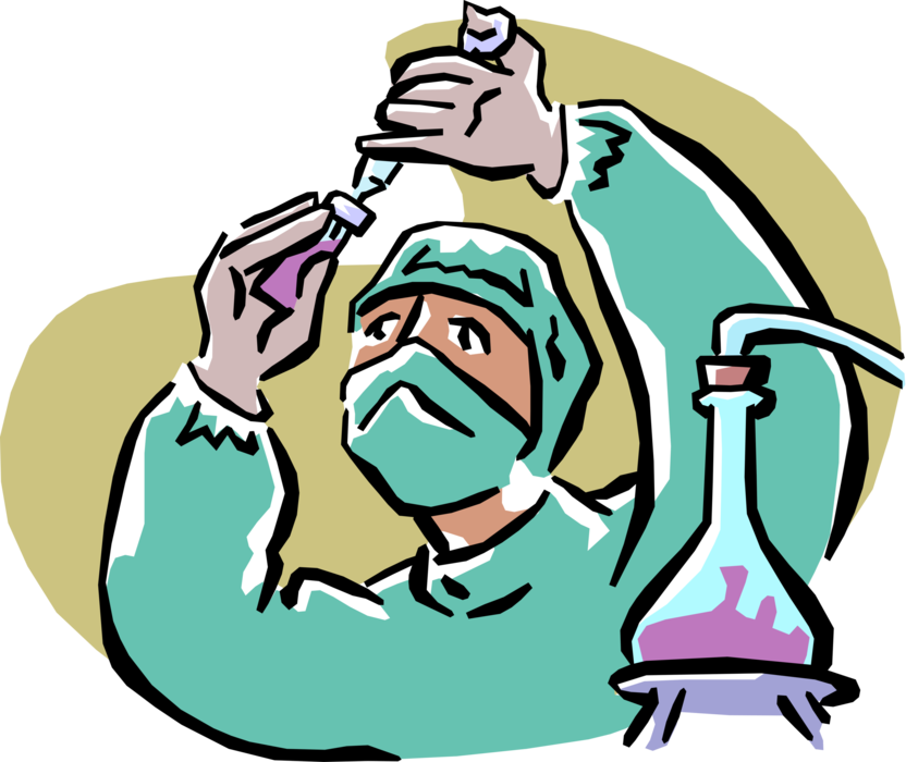 Vector Illustration of Research Laboratory Scientist with Beaker and Test Tube