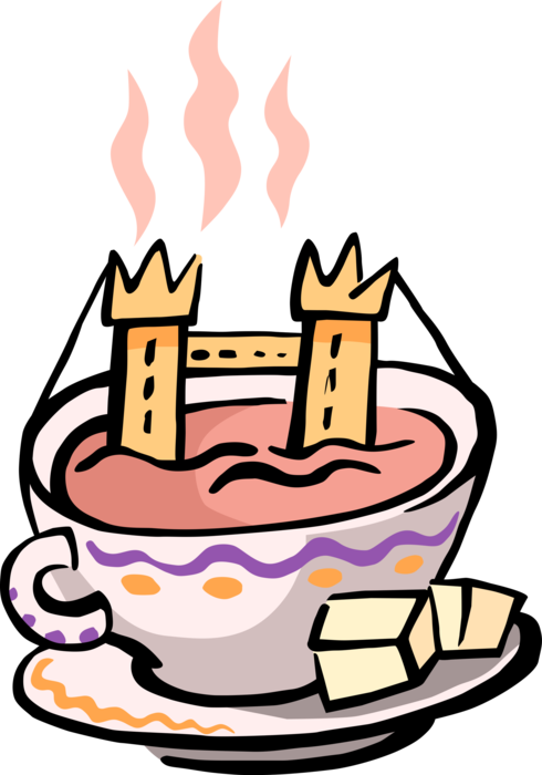 Vector Illustration of English Tea with Sugar and Tower Bridge, London, Great Britain, United Kingdom