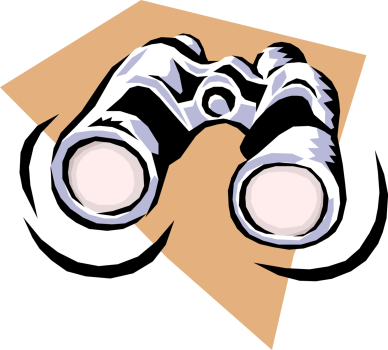 Vector Illustration of Binoculars, Field Glasses or Binocular Telescopes Produce Three-Dimensional Image