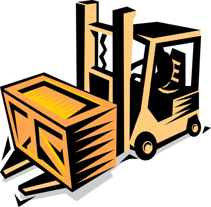 Vector Illustration of Industrial WarehouseForklift Truck Lifts Heavy Objects