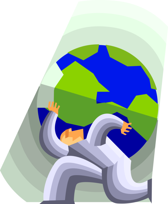 Vector Illustration of Man Carries the Weight of the World on Shoulders