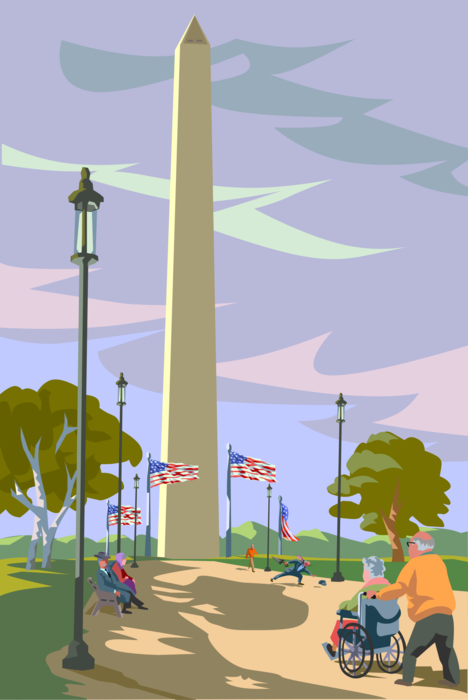 Vector Illustration of Washington Monument Obelisk on National Mall in Washington, D.C.