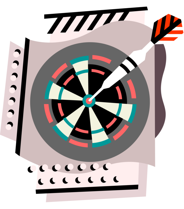 Vector Illustration of Traditional Pub Game Dart in Dartboard Bullseye or Bull's-Eye