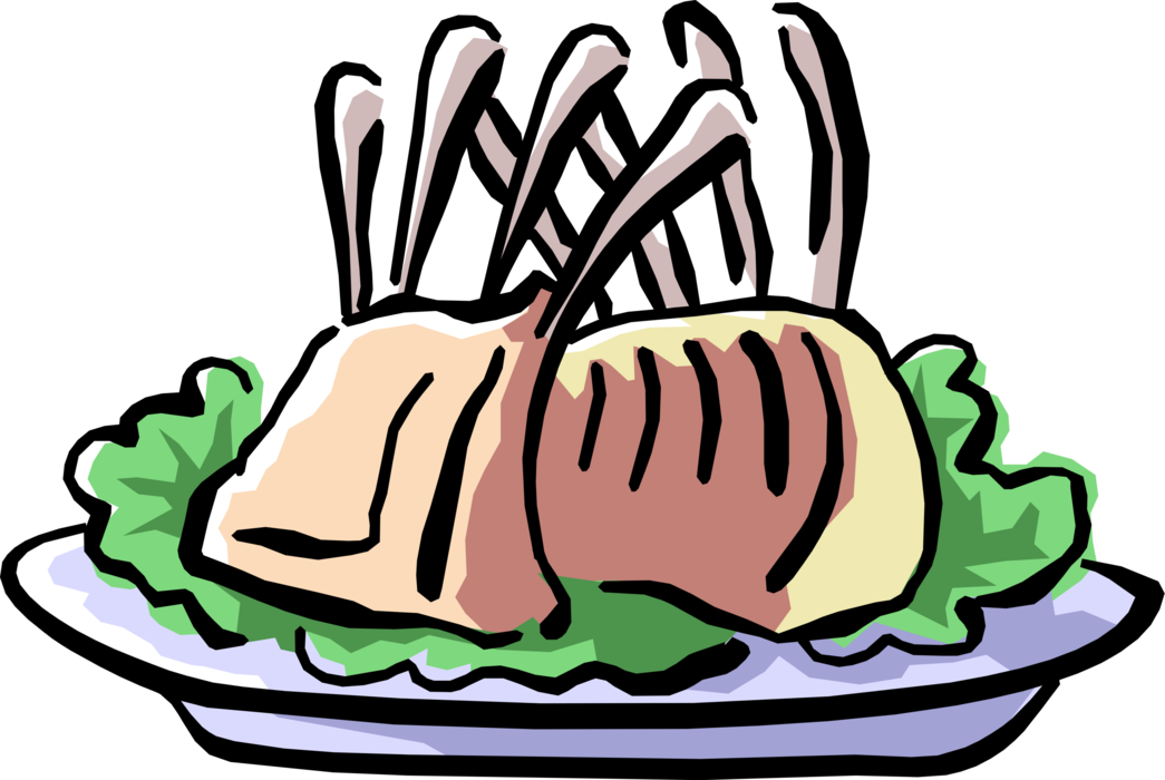 Vector Illustration of Rack of Lamb Roast Meat Dinner Served on Platter