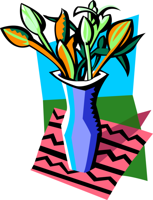 Vector Illustration of Vase of Cut Flowers