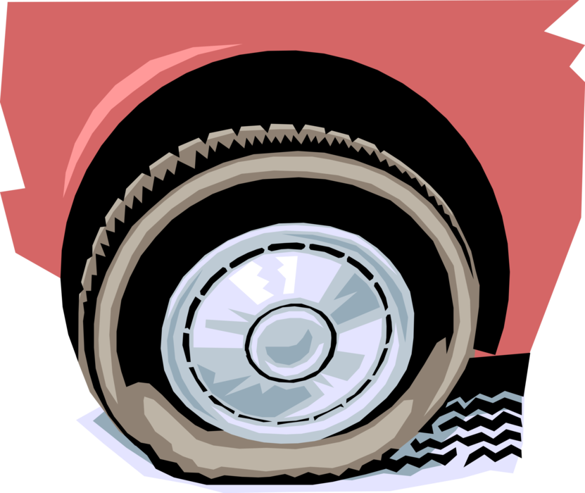 Vector Illustration of Modern Pneumatic Rubber Tire Covers the Wheel Rim with Puncture