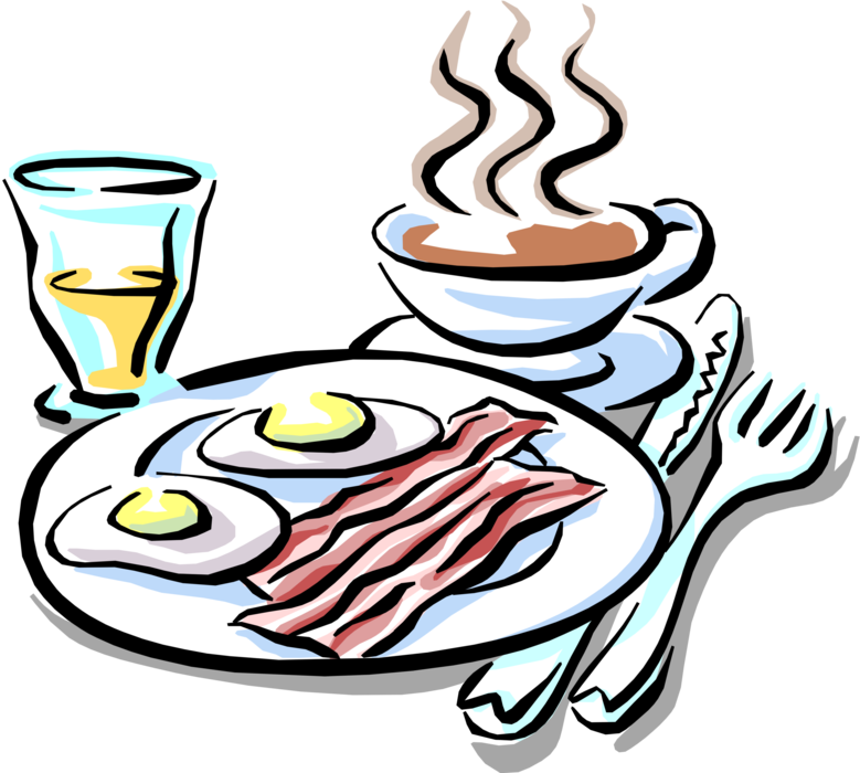 Vector Illustration of Breakfast of Bacon and Eggs with Coffee and Juice
