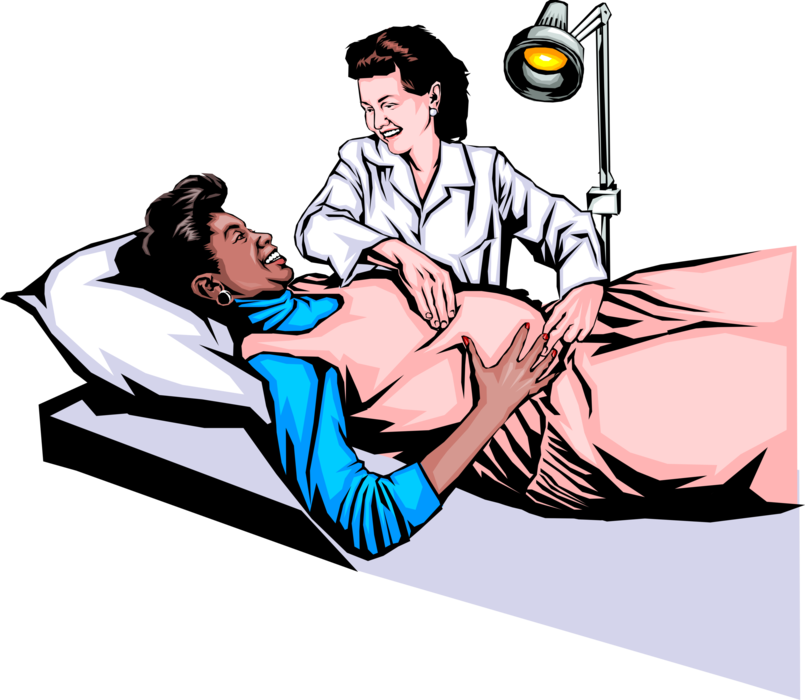 Vector Illustration of Obstetrician Doctor with Pregnant Mother in Pregnancy Examination