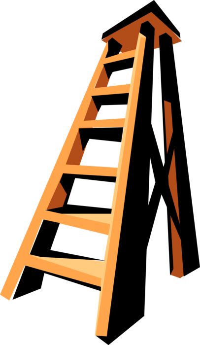 Vector Illustration of Portable Rigid Step Ladder or Stepladder with Stringer or Rail Steps