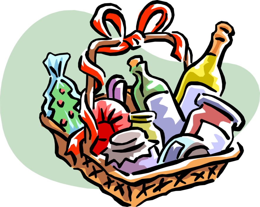Vector Illustration of House Warming Gift or Gift Basket with Red Ribbon