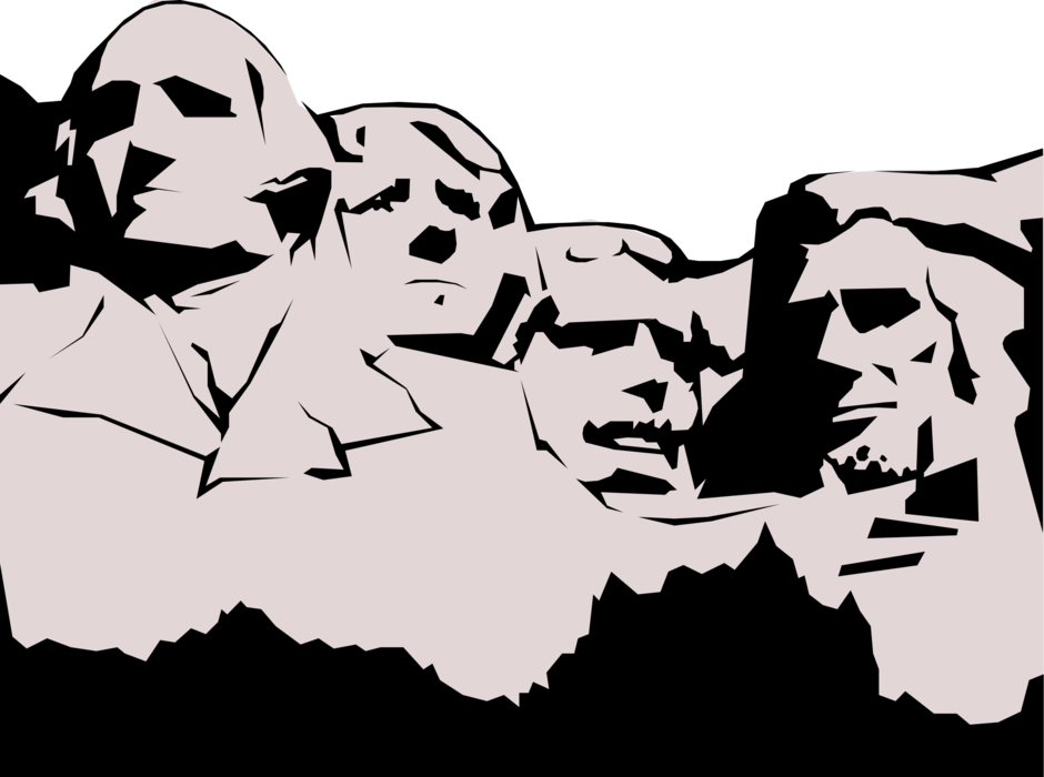 Vector Illustration of Mount Rushmore National Memorial Sculptures of Four United States Presidents, South Dakota