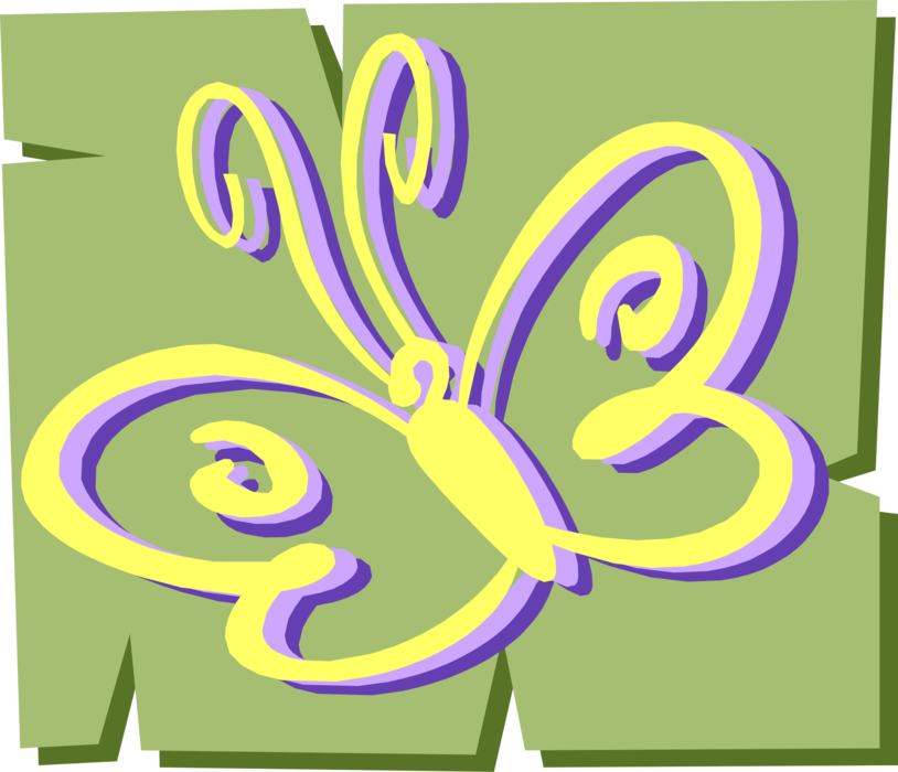 Vector Illustration of Yellow Butterfly Winged Insect Symbol on Green