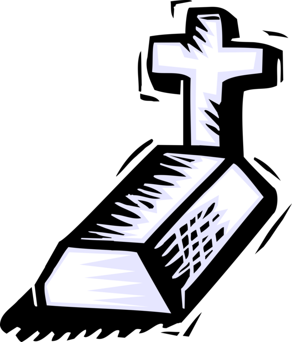 Vector Illustration of Cemetery Plot Grave with Christian Cross